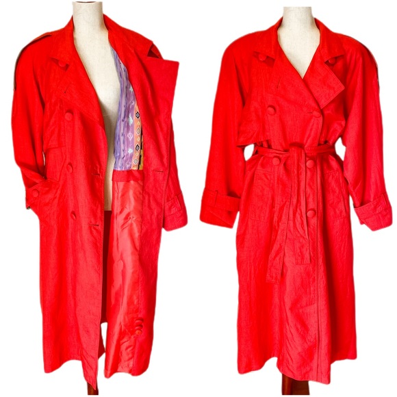 Vintage Belted Windbreaker Trench Shoulder Pads Size 12 - Picture 2 of 10